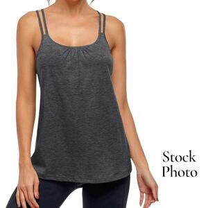 Hibelle Women's Workout Yoga Racerback Tank Top w/Built-in Shelf Bra Size XL